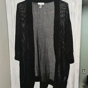 dressbarn Black Open-Knit Cardigan